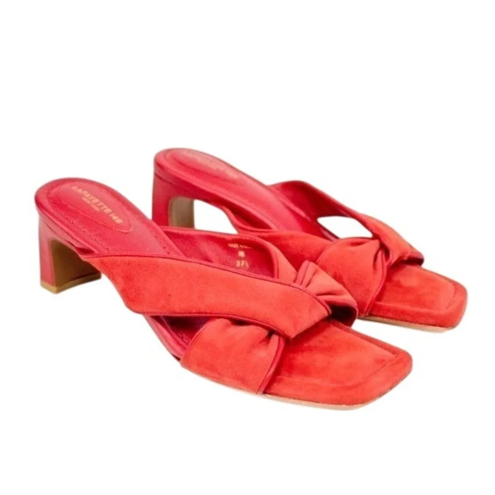 Lafayette 148 NY Red Suede Sandals Size 37.5 / 7.5 US- Made in Spain